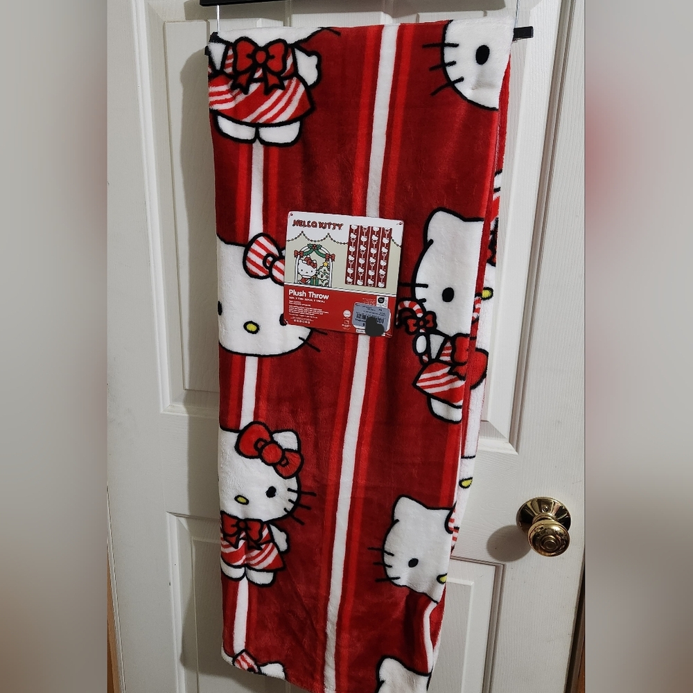 HELLO KITTY Christmas Blanket Candy Cane NWT
